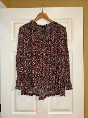 Fat Face Rust and Black Geo V-Neck Blouse